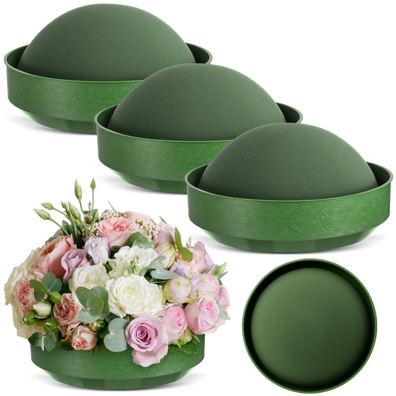 Frienda 4 Pcs Flower Foam Blocks Half Ball with Bowl Round Floral Dry Foam Green Floral Craft for Artificial Flower Arrangement Birthday Wedding Party (7.48x3.74in) - Image 1