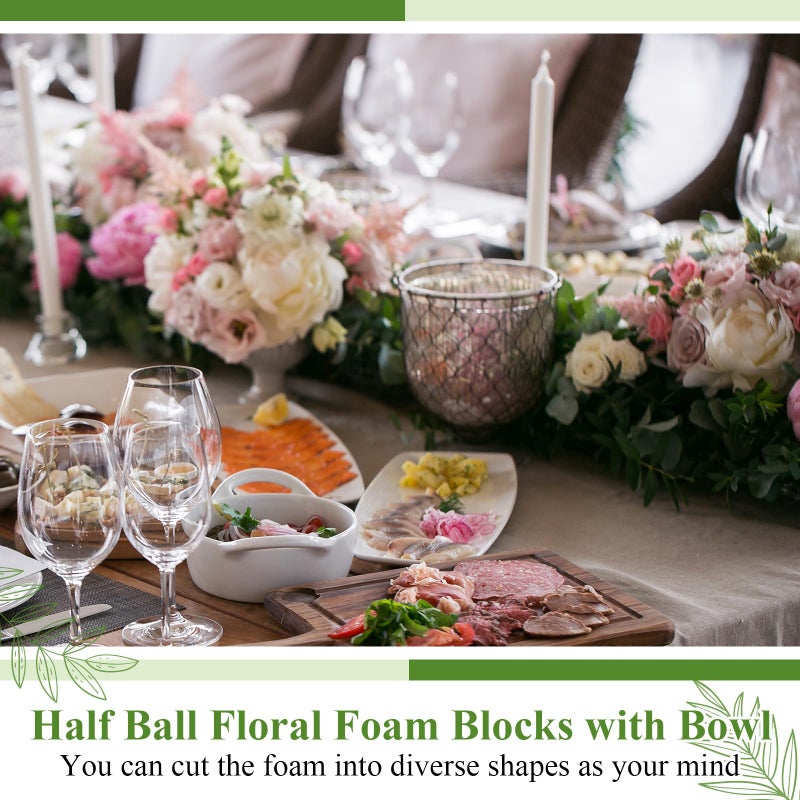 Frienda 4 Pcs Flower Foam Blocks Half Ball with Bowl Round Floral Dry Foam Green Floral Craft for Artificial Flower Arrangement Birthday Wedding Party (7.48x3.74in) - Image 5
