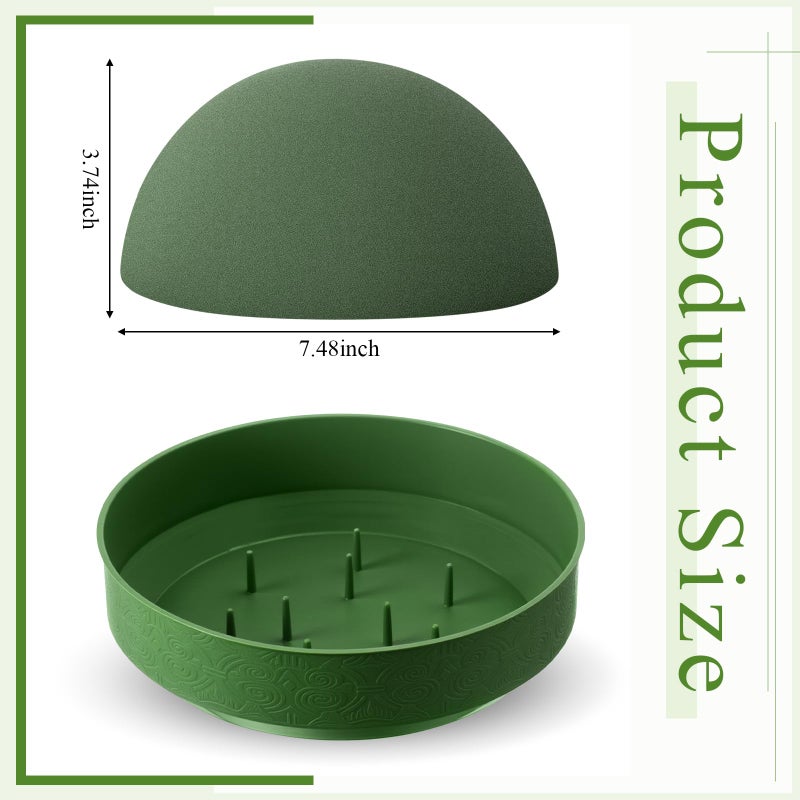 Frienda 4 Pcs Flower Foam Blocks Half Ball with Bowl Round Floral Dry Foam Green Floral Craft for Artificial Flower Arrangement Birthday Wedding Party (7.48x3.74in) - Image 2