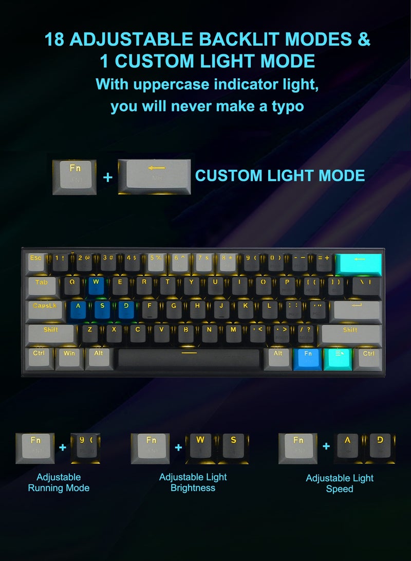E-YOOSO 60% Wired Mechanical Gaming Keyboard with Blue Switches, LED Yellow Backlit, Ultra-Compact Computer Keyboard for PS4/5, Windows, Mac OS (Black Grey) - Image 4