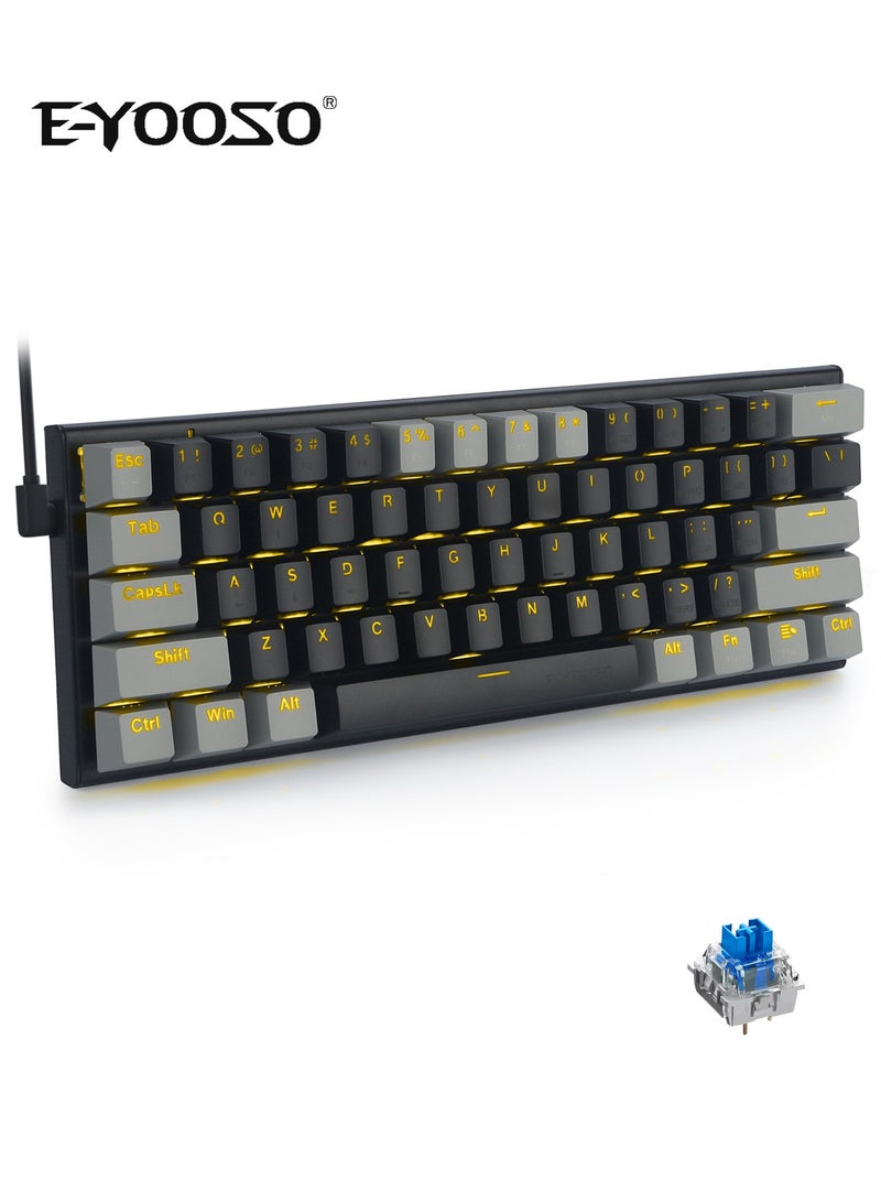 E-YOOSO 60% Wired Mechanical Gaming Keyboard with Blue Switches, LED Yellow Backlit, Ultra-Compact Computer Keyboard for PS4/5, Windows, Mac OS (Black Grey) - Image 1