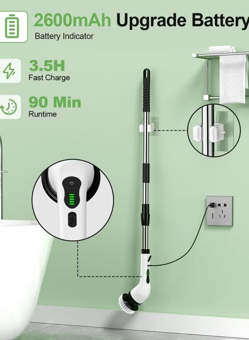 ELTRAZONE 9-in-1 Electric Spin Scrubber Cordless Cleaning Brush, Rechargeable Power Scrubber with Adjustable Extension Handle, Multi-Surface Bathroom Kitchen Tile Floor Tub Glass Cleaning Tool - Image 2