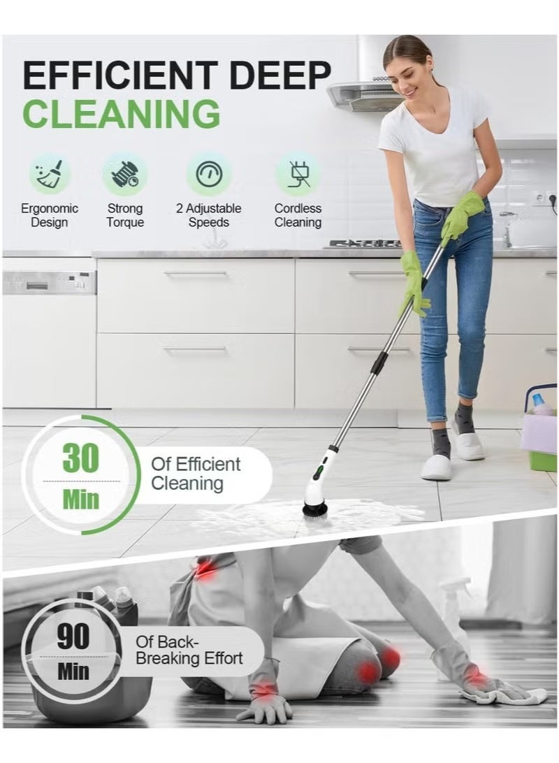 ELTRAZONE 9-in-1 Electric Spin Scrubber Cordless Cleaning Brush, Rechargeable Power Scrubber with Adjustable Extension Handle, Multi-Surface Bathroom Kitchen Tile Floor Tub Glass Cleaning Tool - Image 4