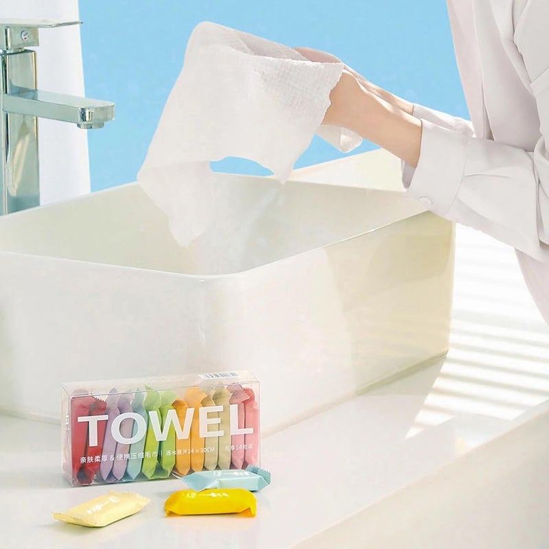 ITUSHA ITUSHA Compressed Towel Tablet Portable Face Towel Washcloth Reusable 14 Pack Wet and Dry Disposable Towel Baby Towel or Dog Towel Camping Wipes for Travel Hiking Home Beauty - Image 4