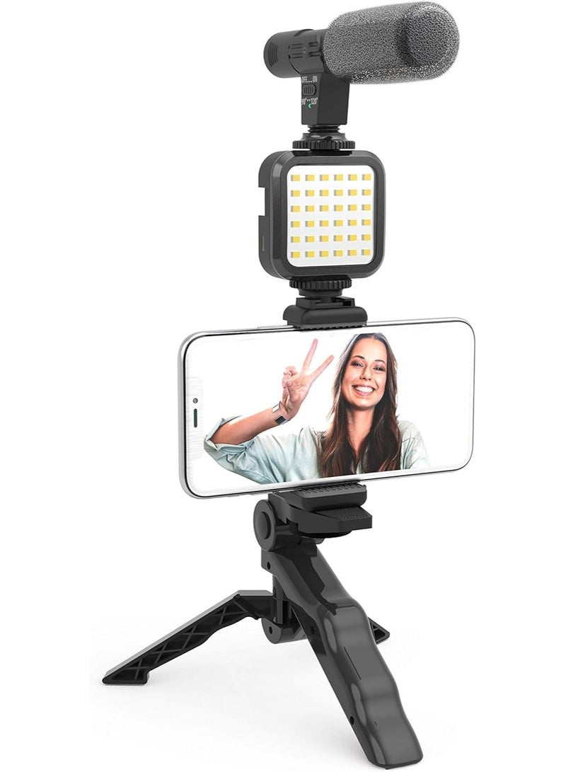 MUNTAQI Smartphone Vlogging Kit with LED Light, Microphone, Phone Holder & Mini Tripod – All-in-One Video Creator Kit for YouTube, TikTok, Live Streaming, Recording, Content Creation, and Online Meetings - Image 1