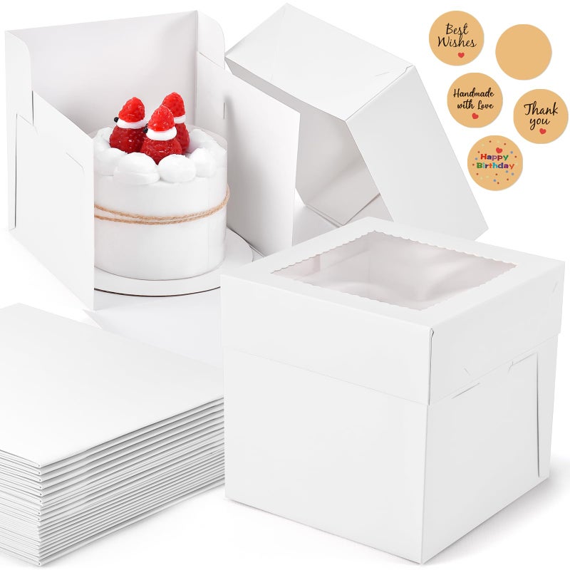 DOYIDE 12Pcs 6x6x6 Inches Mini Cake Boxes, White Square Bakery Boxes with Window, Small Cake Containers for Pastries, Cookies, Chocolates, Cupcakes, Birthday Party Cajas Pasteles - Image 1