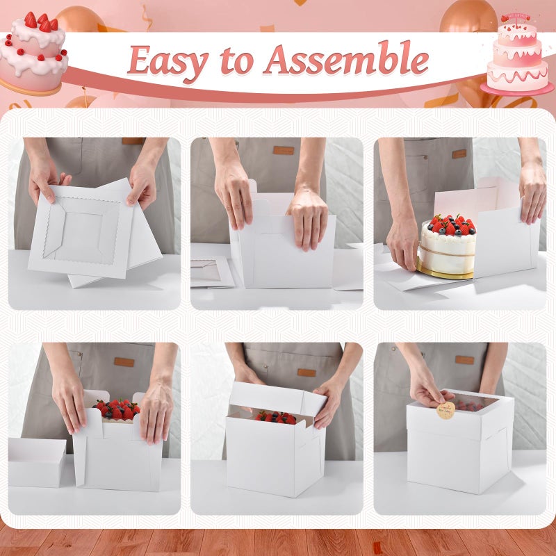 DOYIDE 12Pcs 6x6x6 Inches Mini Cake Boxes, White Square Bakery Boxes with Window, Small Cake Containers for Pastries, Cookies, Chocolates, Cupcakes, Birthday Party Cajas Pasteles - Image 4