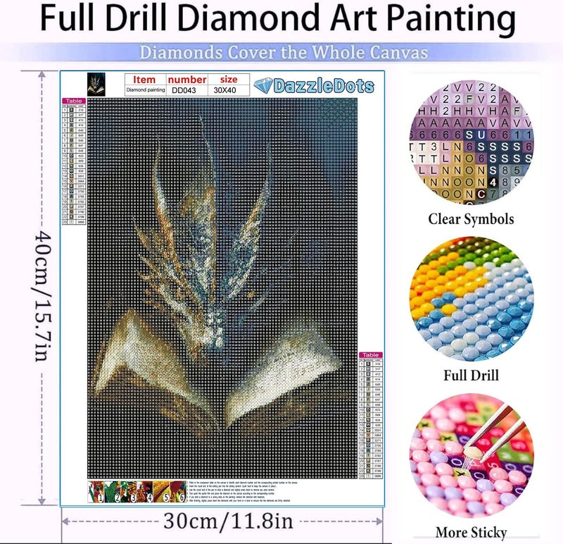 DAZZLEDOTS Diamond Art Kits for Adults, Dragon Diamond Painting Kits for Beginner Book Round 5D Full Drill Diamond Dots Crafts for Home Wall Decor Gifts 12x16 Inch - Image 4