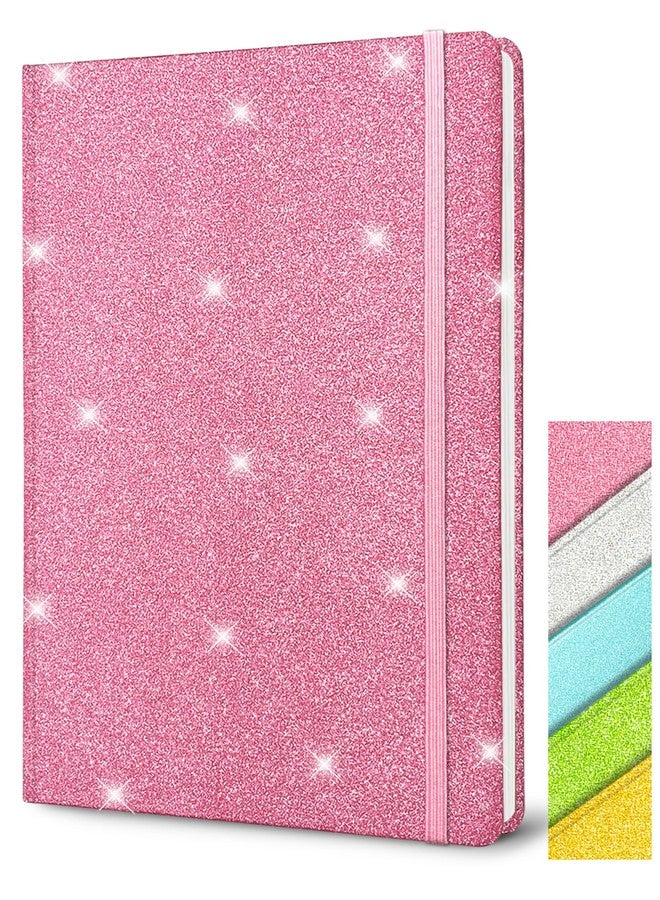 GINMLYDA Small Glitter Notebooks For Writing, 160 Lined Pages 8.3 x 5.7 inches notebooks & writing pads with elastic band Sparkly Notebook For Women Office Work School -Red Rose - Image 1