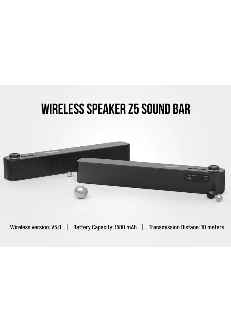 Faster - Z5 Premium 12W Bluetooth Soundbar - Wireless Speaker for PC, Laptop, TV, Smartphone & Tablet - Mini Home Theater with Surround Sound - USB/Aux/TF Card Support - Image 1