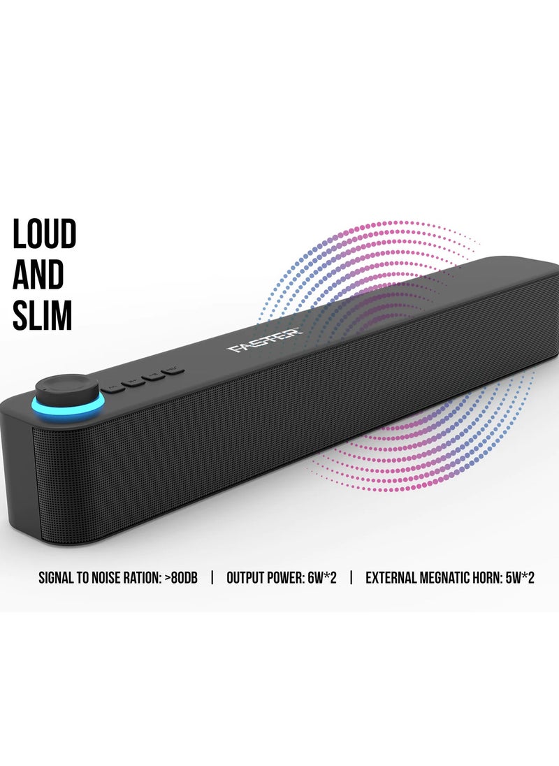 Faster - Z5 Premium 12W Bluetooth Soundbar - Wireless Speaker for PC, Laptop, TV, Smartphone & Tablet - Mini Home Theater with Surround Sound - USB/Aux/TF Card Support - Image 1