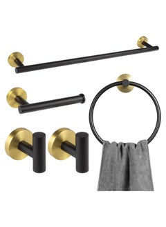 NANAO 5-Piece Stainless Steel Wall Mounted Bathroom Hardware Set Black Gold Towel Rack Set included Bath Towel Bar Robe Towel Hooks Toilet Paper Holder and Towel Ring  - Image 1