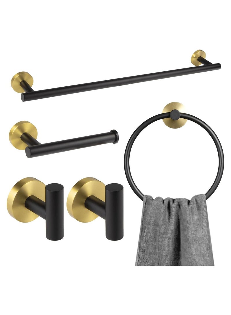 NANAO 5-Piece Stainless Steel Wall Mounted Bathroom Hardware Set Black Gold Towel Rack Set included Bath Towel Bar Robe Towel Hooks Toilet Paper Holder and Towel Ring  - Image 1