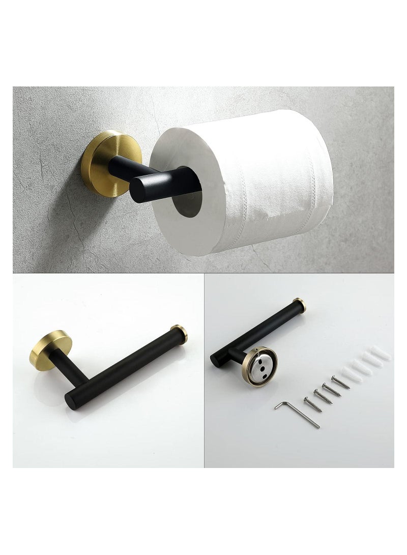 NANAO 5-Piece Stainless Steel Wall Mounted Bathroom Hardware Set Black Gold Towel Rack Set included Bath Towel Bar Robe Towel Hooks Toilet Paper Holder and Towel Ring  - Image 4