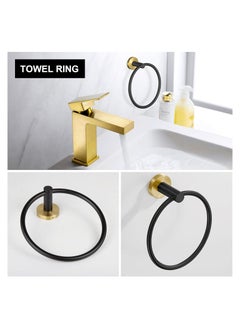 NANAO 5-Piece Stainless Steel Wall Mounted Bathroom Hardware Set Black Gold Towel Rack Set included Bath Towel Bar Robe Towel Hooks Toilet Paper Holder and Towel Ring  - Image 3