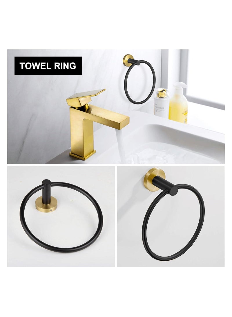 NANAO 5-Piece Stainless Steel Wall Mounted Bathroom Hardware Set Black Gold Towel Rack Set included Bath Towel Bar Robe Towel Hooks Toilet Paper Holder and Towel Ring  - Image 3