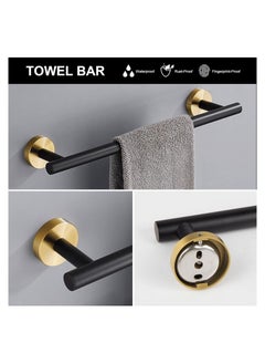 NANAO 5-Piece Stainless Steel Wall Mounted Bathroom Hardware Set Black Gold Towel Rack Set included Bath Towel Bar Robe Towel Hooks Toilet Paper Holder and Towel Ring  - Image 2