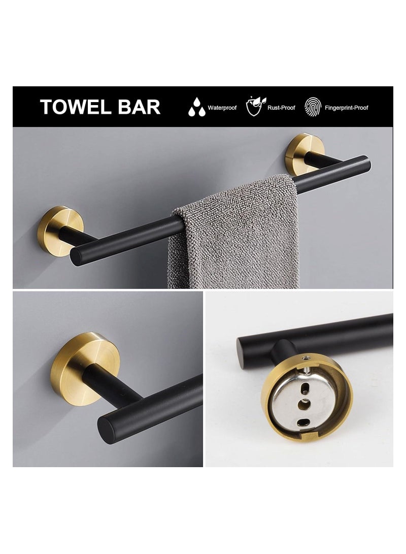 NANAO 5-Piece Stainless Steel Wall Mounted Bathroom Hardware Set Black Gold Towel Rack Set included Bath Towel Bar Robe Towel Hooks Toilet Paper Holder and Towel Ring  - Image 2