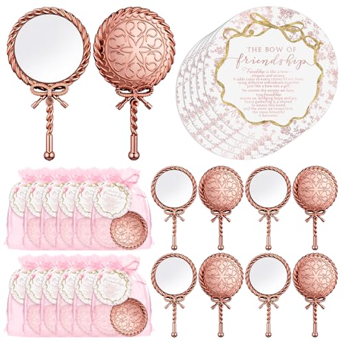 Amyhill 12 Sets Friendship Gifts for Women Bulk Pink Handheld Mirrors Portable Princess Mirrors and Cards Friendship Party Favors for Women Friends - Image 1