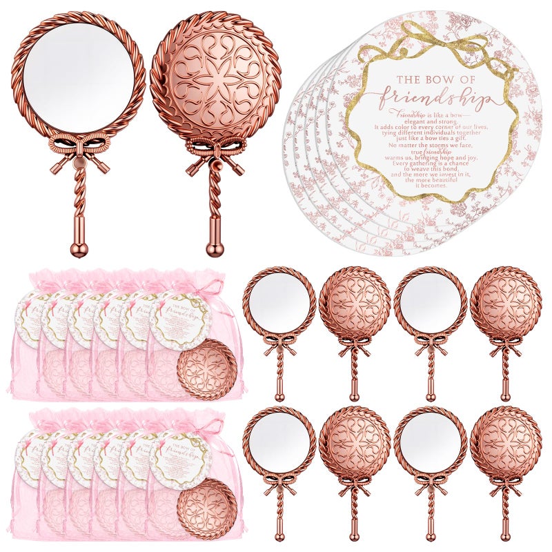Amyhill 12 Sets Friendship Gifts for Women Bulk Pink Handheld Mirrors Portable Princess Mirrors and Cards Friendship Party Favors for Women Friends - Image 2