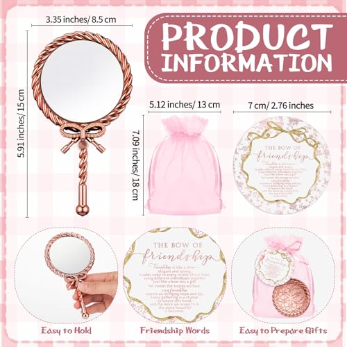 Amyhill 12 Sets Friendship Gifts for Women Bulk Pink Handheld Mirrors Portable Princess Mirrors and Cards Friendship Party Favors for Women Friends - Image 3