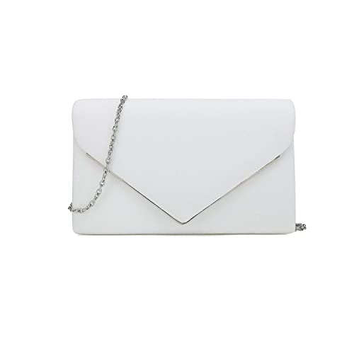 CHARMING TAILOR Faux Suede Clutch Bag Elegant Metal Binding Evening Purse for Wedding/Prom/Black-Tie Events (White) - Image 1