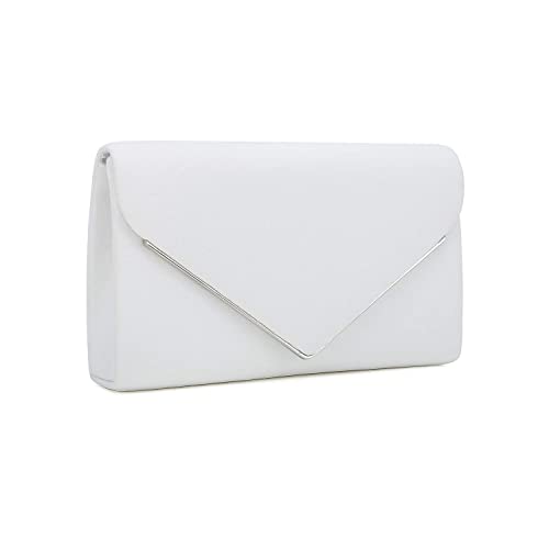 CHARMING TAILOR Faux Suede Clutch Bag Elegant Metal Binding Evening Purse for Wedding/Prom/Black-Tie Events (White) - Image 2