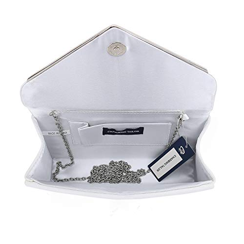CHARMING TAILOR Faux Suede Clutch Bag Elegant Metal Binding Evening Purse for Wedding/Prom/Black-Tie Events (White) - Image 4