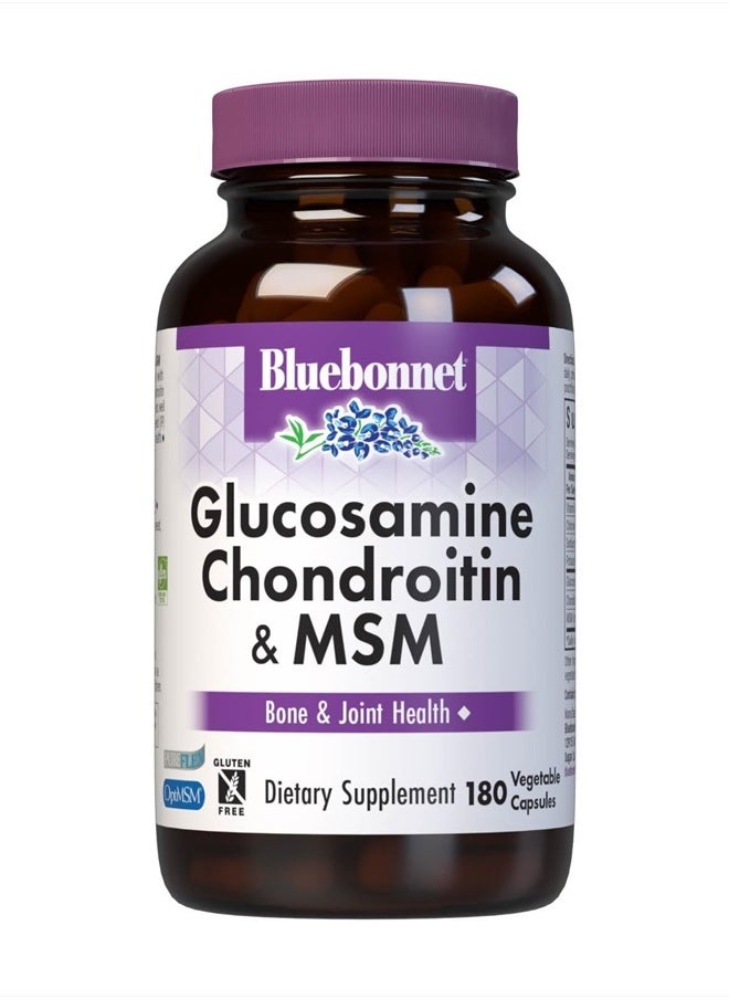 Bluebonnet - Nutrition Glucosamine Chondroitin Plus MSM, Glucosamine, Chondroitin Sulfate, Vitamin C & OptiMSM, Bone & Joint Health, Non GMO, Gluten Free, Soy Free, Milk Free, 180 Vegetable Capsules - Image 1