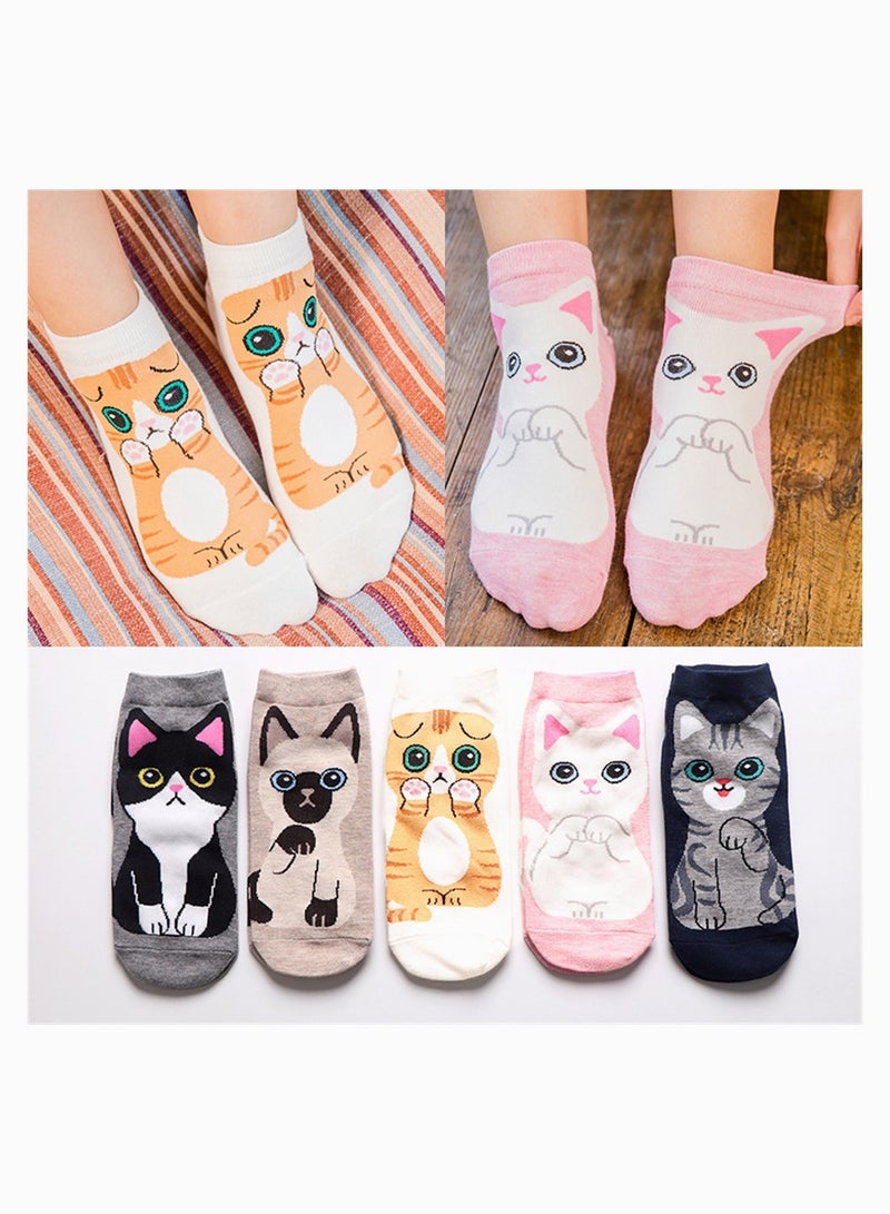 Luckam lovely Animal Socks Cat Pattern Socks for Women 5 Pairs Funny Cat Socks and Cool Cotton Art Painting Cat Socks Women - Image 3