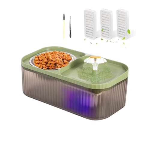 Marchul Cat Water Fountain and Stainless Steel Food Bowl, 100oz/3L Super Quiet Automatic Pet Water Dispenser with Smart Pump and 3 Replacement Filters for Cats and Small Dogs, Green - Image 1