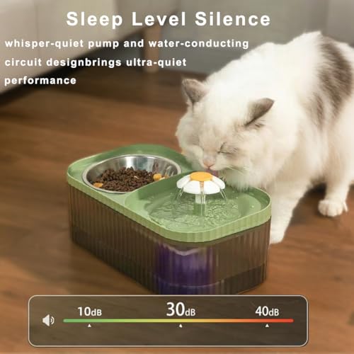 Marchul Cat Water Fountain and Stainless Steel Food Bowl, 100oz/3L Super Quiet Automatic Pet Water Dispenser with Smart Pump and 3 Replacement Filters for Cats and Small Dogs, Green - Image 2