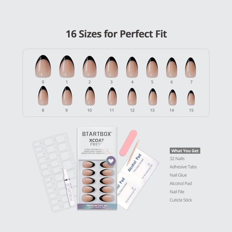 BTArtbox Press On Nails Short - Square French Tip Press On Nails, Fake Nail with Nail Glue, Natural Reusable Stick On Nails in 15 Sizes - 30 Fake Nails Kit, Silken Halo - Image 4
