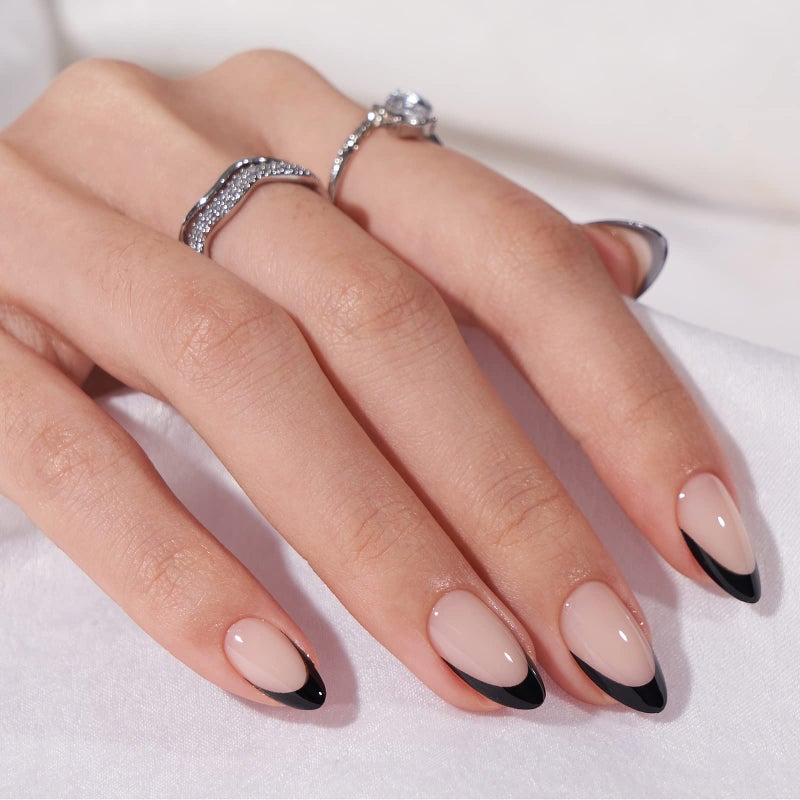 BTArtbox Press On Nails Short - Square French Tip Press On Nails, Fake Nail with Nail Glue, Natural Reusable Stick On Nails in 15 Sizes - 30 Fake Nails Kit, Silken Halo - Image 2