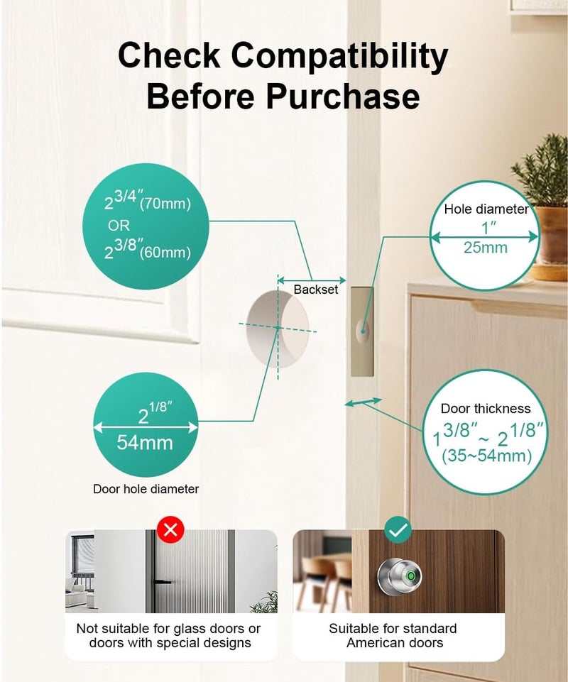 KLLOQUE Fingerprint Door Lock, Smart Fingerprint Door Knob with Lock, Biometric Door Locks with App Control & Key, Keyless Thumbprint Entry Door Locks for Bedroom, Front Door, Home, Apartment - Brushed Silver - Image 5