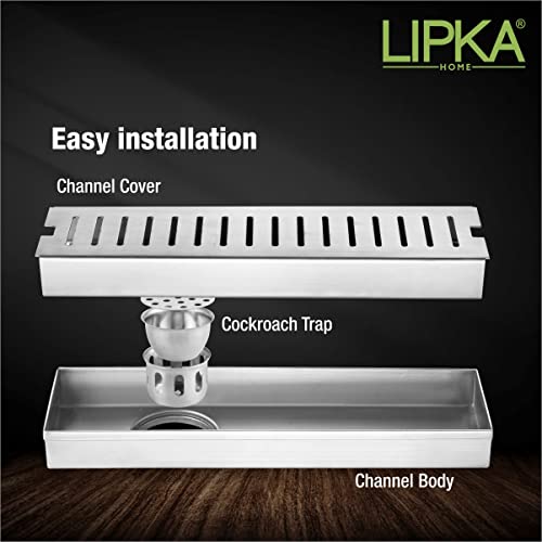 LIPKA Vertical Shower Drain Channel| 18 x 3 Inches |304 Grade Stainless Steel Shower Drain Channel for Bathrooms | Waste Water Floor Drainer with Anti-Foul Cockroach Trap Without Collar - Image 4