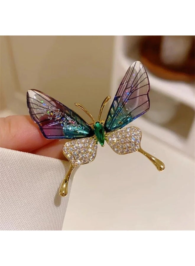 Golden Purple Zirconic Butterfly Brooch