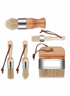 Excefore Chalk and Wax Paint Brushes, 5 Pieces Natural Bristles Wooden Handle DIY Painting and Waxing Brushes for Art Craft Wood Furniture Decor  - Image 1