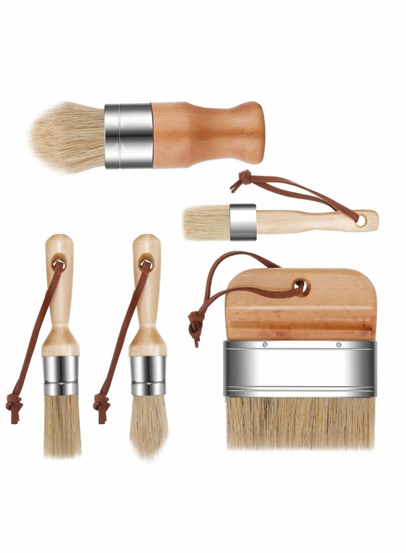 Excefore Chalk and Wax Paint Brushes, 5 Pieces Natural Bristles Wooden Handle DIY Painting and Waxing Brushes for Art Craft Wood Furniture Decor  - Image 1