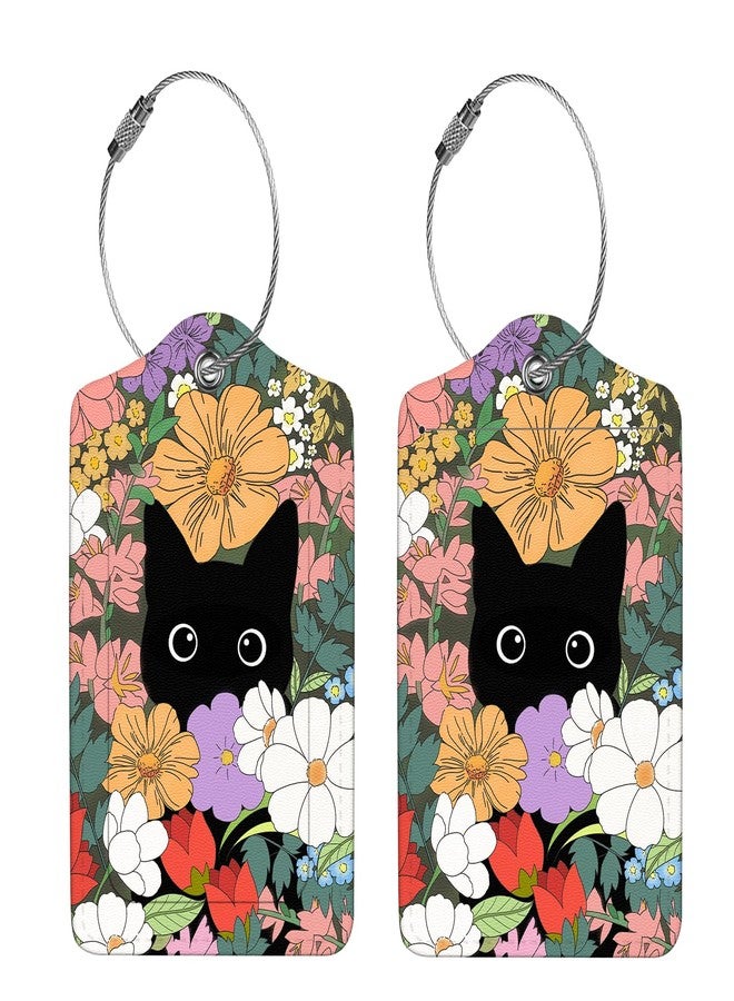 Anikathy 2 Pcs Luggage Tags for Suitcases, PU Leather Cruise Ship Luggage Tags with Privacy Cover Label Address Card and Durable Metal Ring Suitable for Men Women Handbags Backpacks,Flower Bushes and Cats - Image 4