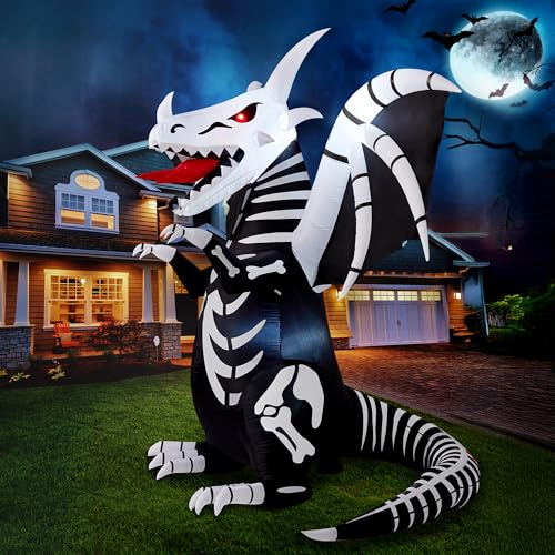 Joiedomi 8 FT Tall Halloween Inflatables Outdoor Decoration Blow Up Yard Decoration Inflatable Skeleton Dragon Scary Halloween Decorations with Red LED Eyes for Lawn Garden Decor