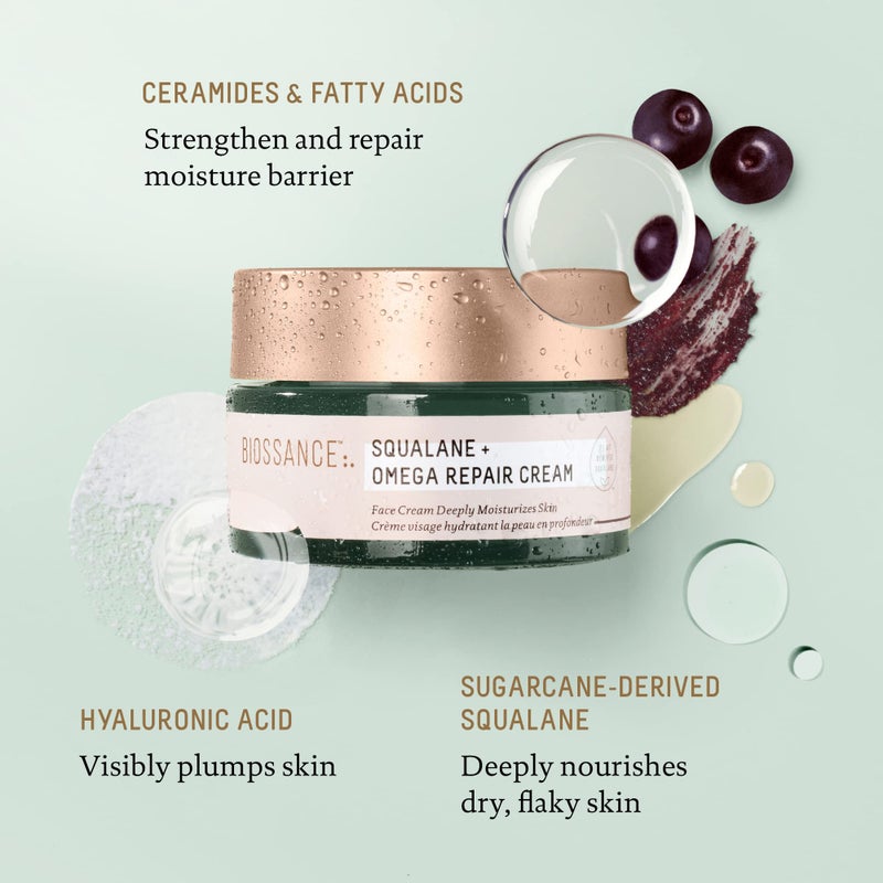 BIOSSANCE Squalane + Omega Repair Cream - Ultra-Moisturizing Face Cream - Skin Care with Hyaluronic Acid, Ceramides, Squalane - Ideal for Dry & Sensitive Skin, Intense Hydration Moisturizer - 1.7oz - Image 4