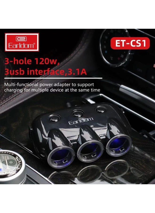 Earldom - 5 USB In-Car Socket 3.1A Adaptive Fast Charger With Cigarette Lighter Socket Black2 USB In-Car Socket 3.1A Adaptive Fast Charger With Cigarette Lighter Socket Black - Image 1