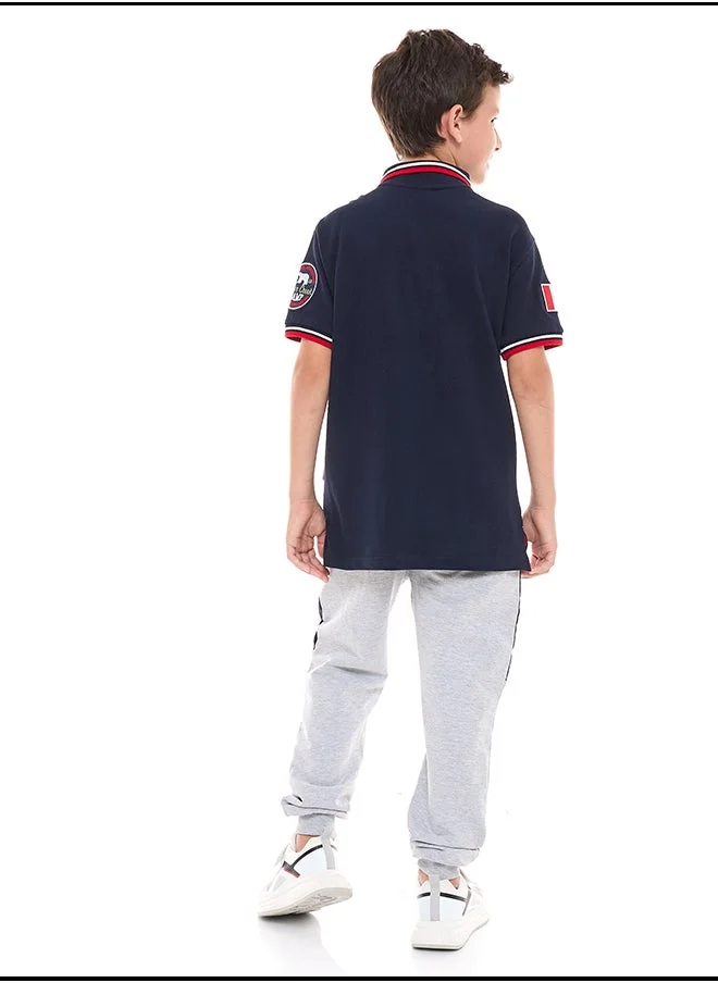 victor and jane Boys' 2-Piece 100% Cotton T-Shirt & Jogger Set (6-12 Years) - Navy - Grey