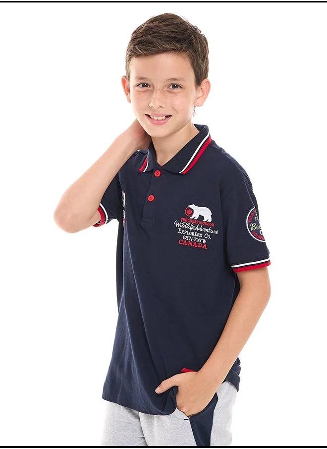 victor and jane Boys' 2-Piece 100% Cotton T-Shirt & Jogger Set (6-12 Years) - Navy - Grey