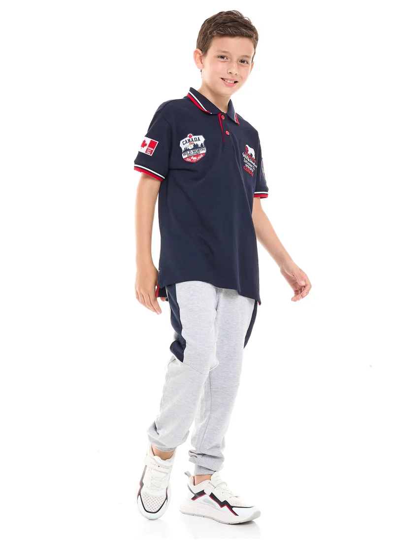 victor and jane Boys' 2-Piece 100% Cotton T-Shirt & Jogger Set (6-12 Years) - Navy - Grey