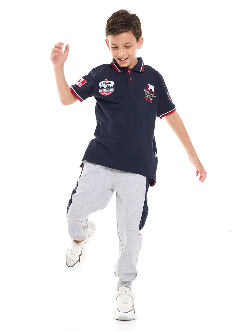 victor and jane Boys' 2-Piece 100% Cotton T-Shirt & Jogger Set (6-12 Years) - Navy - Grey