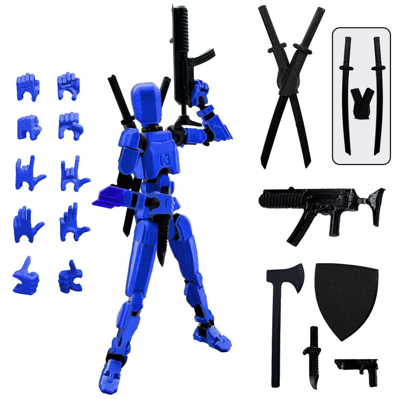 QAONIE Assembly Completed 3D Printed Figure 554inch Dummy13 with Weapon Expansion Set Full Body Mechanical Movable Toy Desk Decoration Bright Blue - Image 2