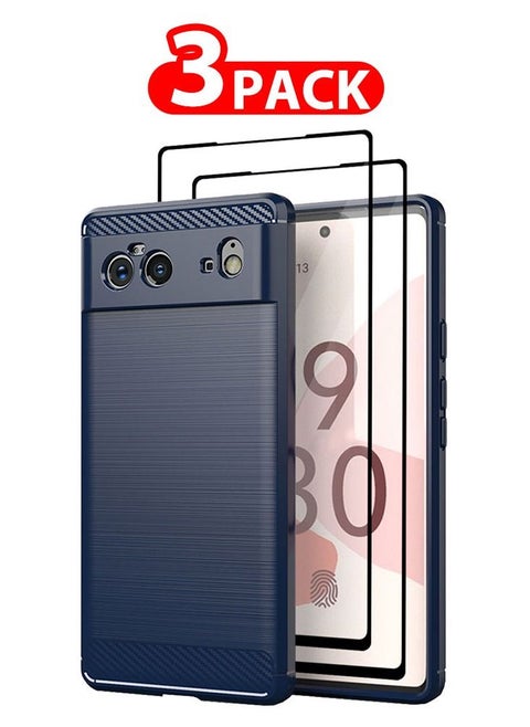 3 Packs For Google Pixel 6 Case Cover and 2 Screen Protectors Soft TPU Bumper Protective Back Case Blue