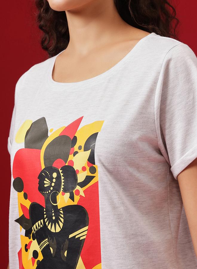 Clovia Grey Graphic Print Cotton T-Shirt and Pyjama Set - Image 5